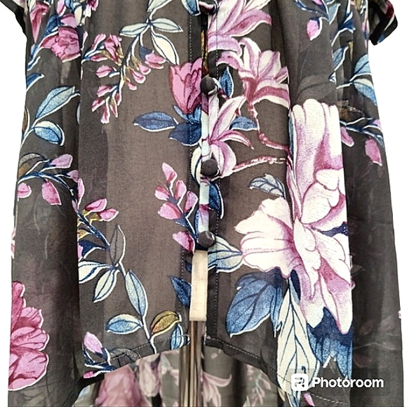 🎁 NWOT Torrid, Sheer, Hi-Lo Tunic. Elastic Waist, Short Sleeves, Fabric Buttons - Picture 12 of 16